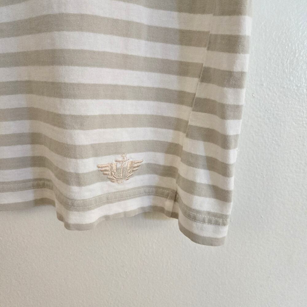 Vintage 80s Dockers Striped Shoulder Pad T-Shirt Boxy Tan White Cotton Knit L - Picture 4 of 6